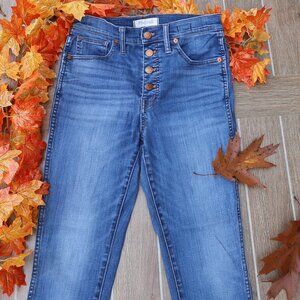 ~Madewell~ 10" High Rise Skinny Blue Jeans Womens 27 Button Fly Denim Raw Hem